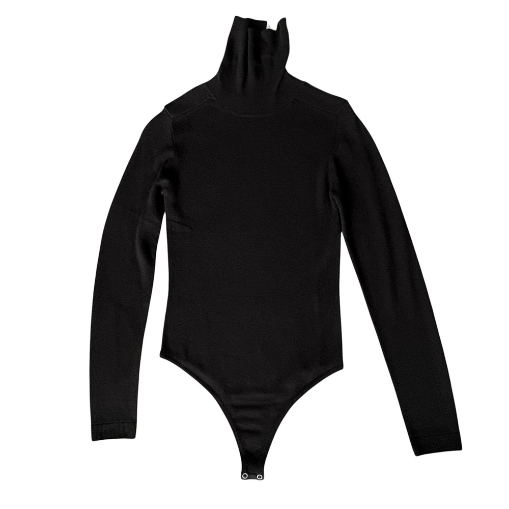 One Grey Day Womens Merino Wool Turtleneck Bodysuit XS Black NWT Quite Luxury